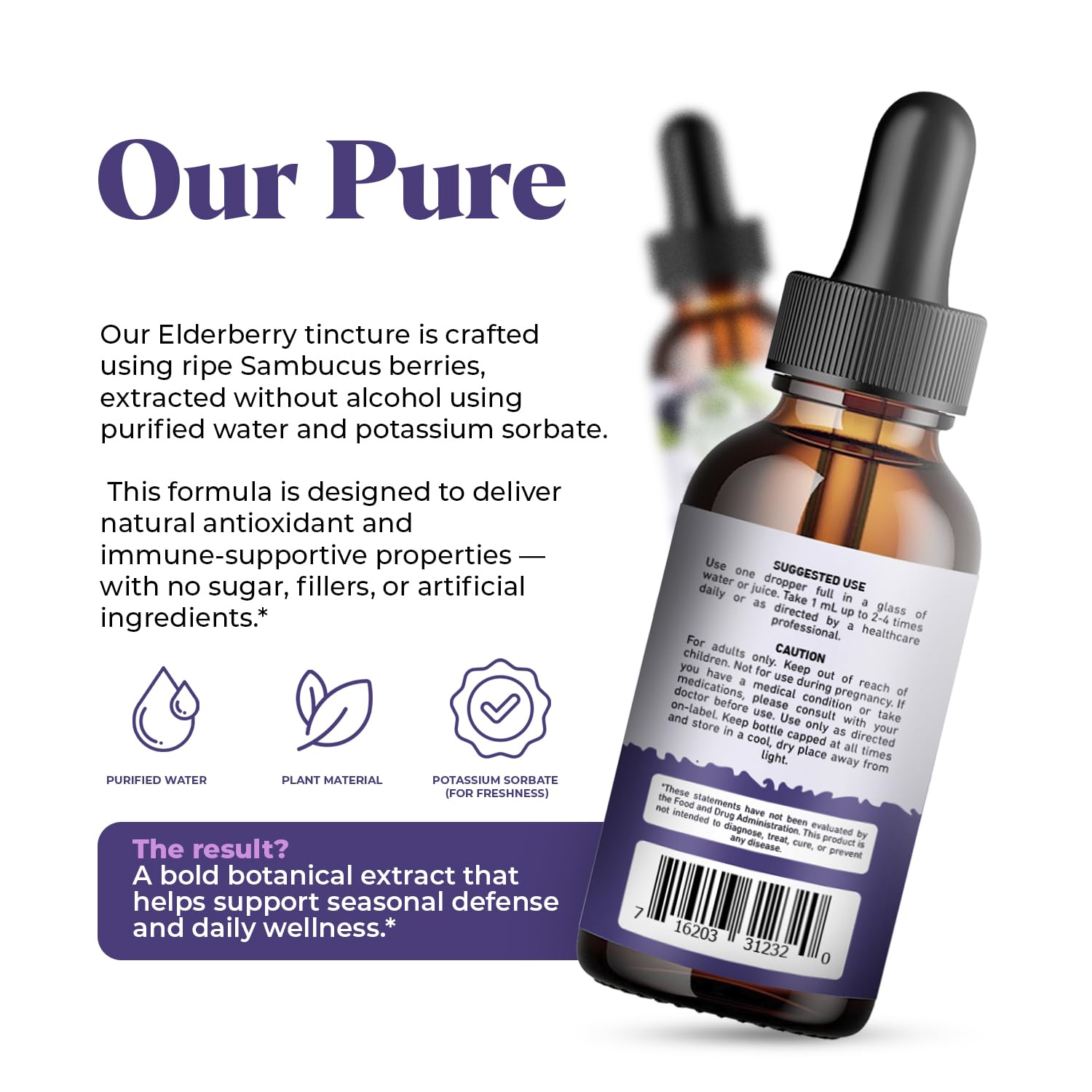 Amazing Botanicals Organic Elderberry Extract label highlighting purity.