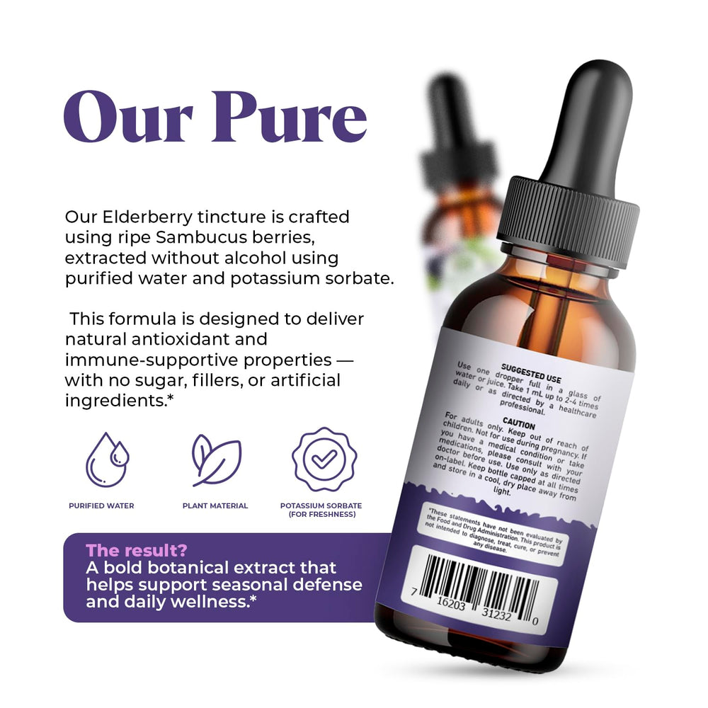 Amazing Botanicals Organic Elderberry Extract label highlighting purity.