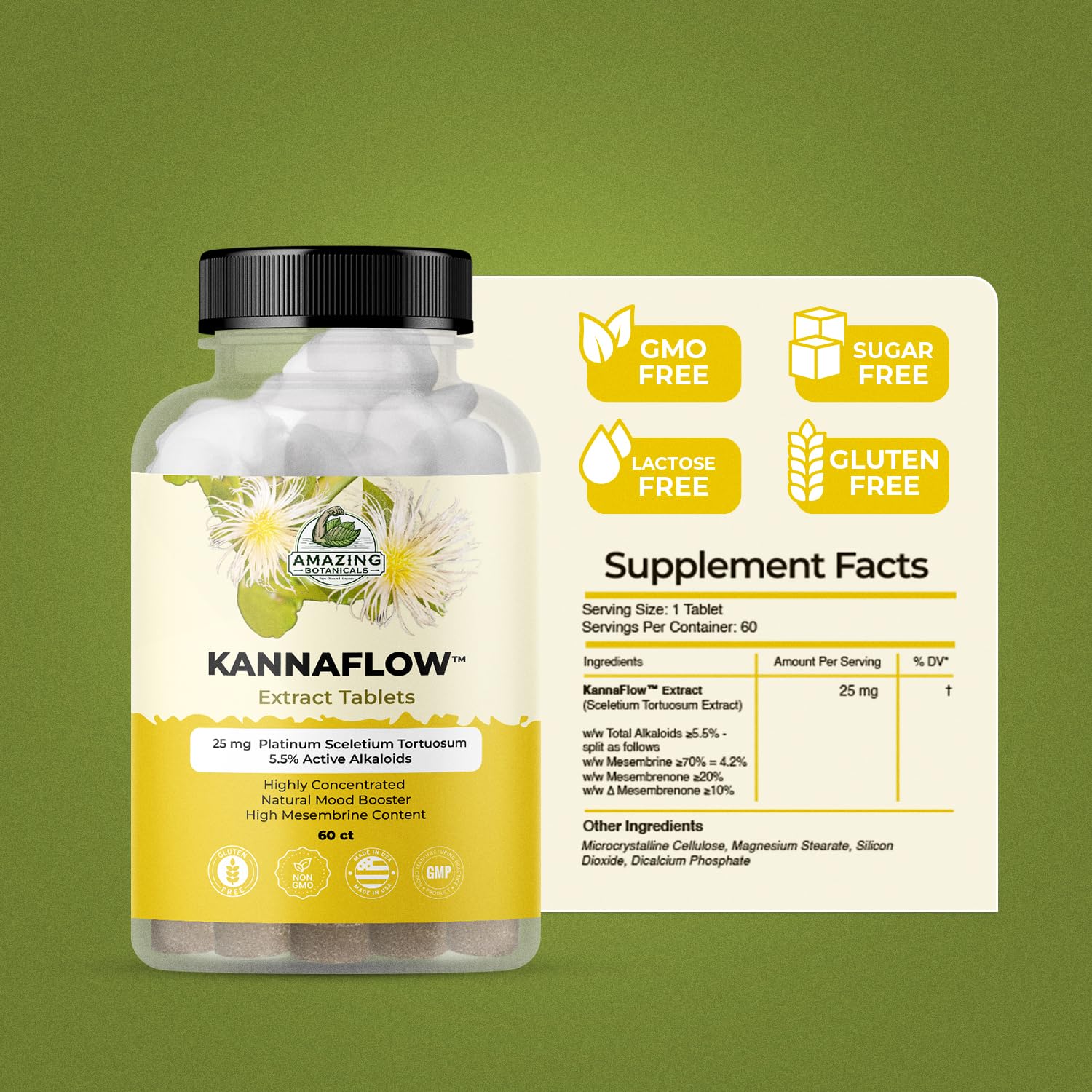 Amazing Botanicals Platinum Sceletium Tablets bottle open, easy grab-and-go.