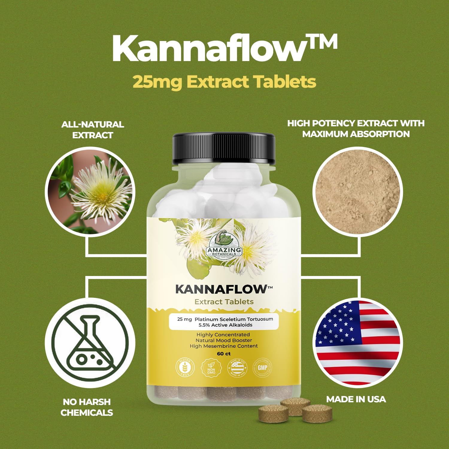 Amazing Botanicals Platinum Sceletium Tablets vegan and non-GMO, plant-based option.