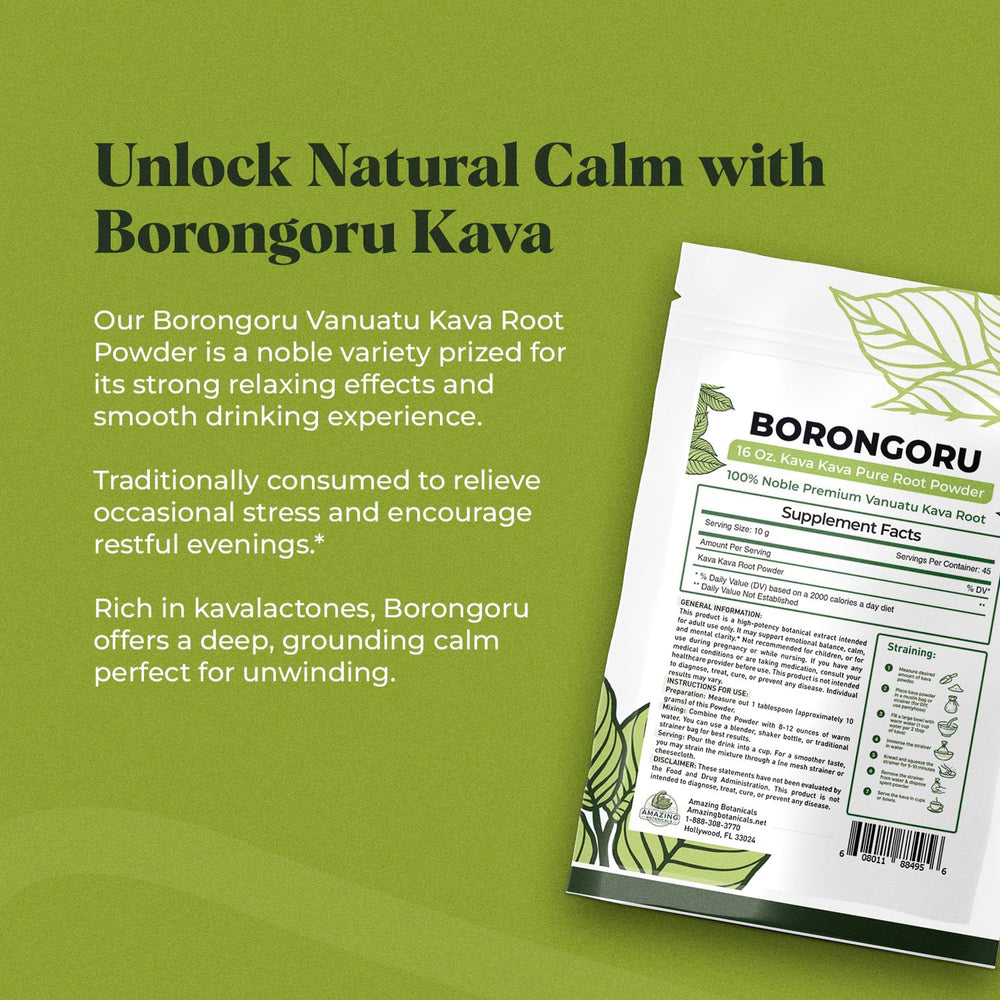 Amazing Botanicals pure kava powder closeup promotes relaxation and smooth social moments.