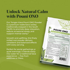 Amazing Botanicals Pouni Ono dry powder close-up, highlighting premium Tonga kava quality.