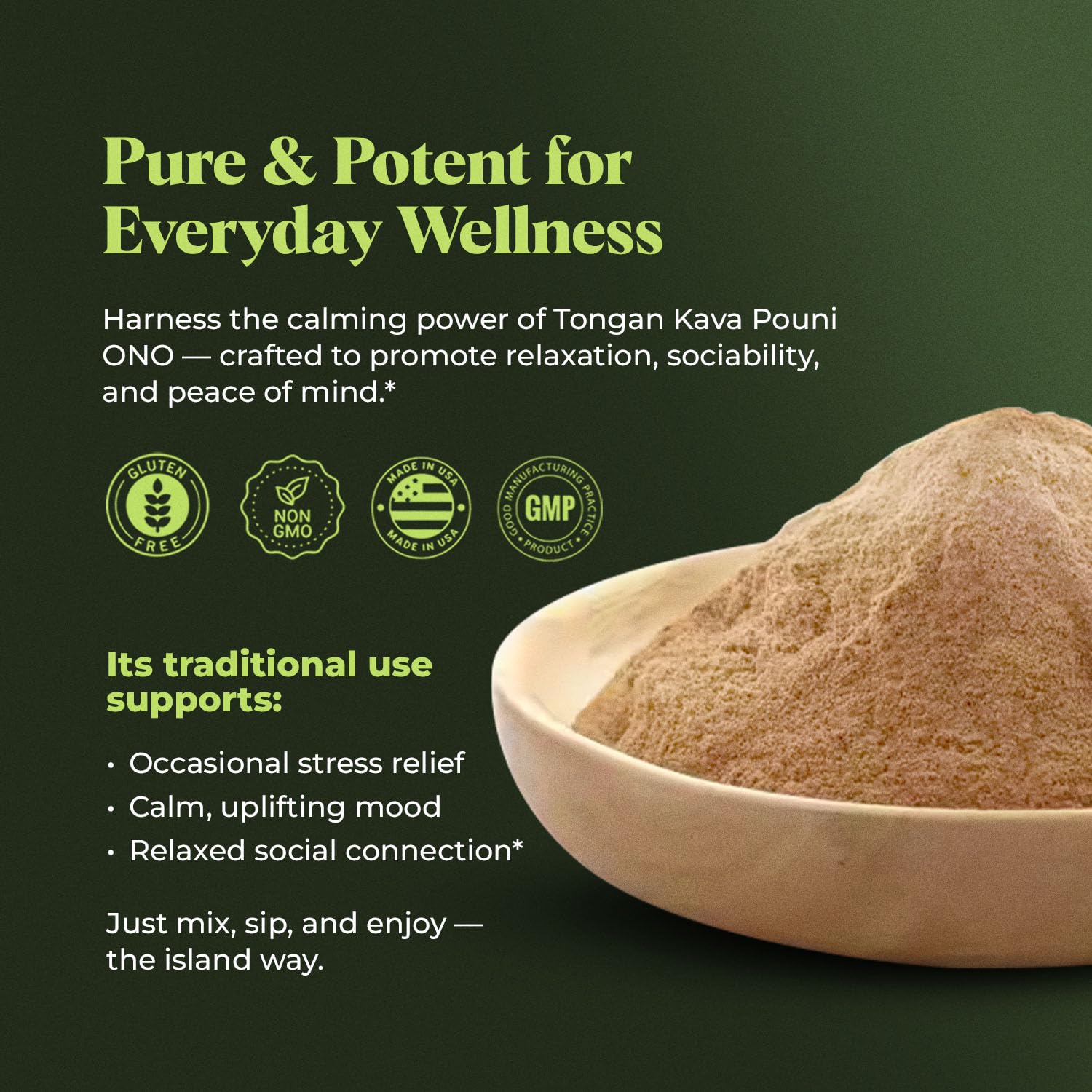 Amazing Botanicals Pouni Ono measuring scoop with powder for precise, customizable use.