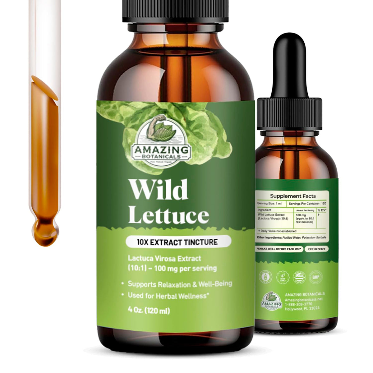 Amazing Botanicals Wild Lettuce tincture bottle with dropper for daily use