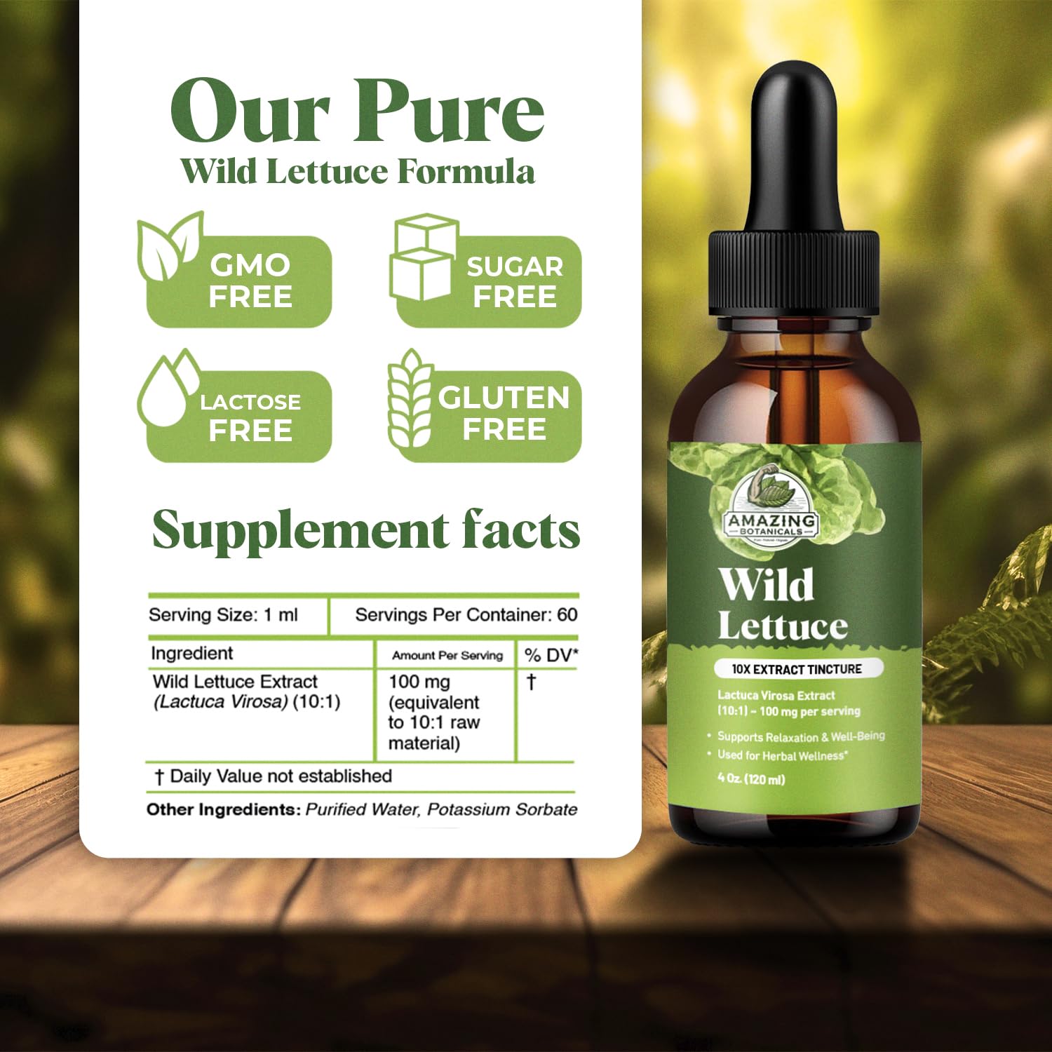 Amazing Botanicals Wild Lettuce tincture pour over a spoon for precise dosing