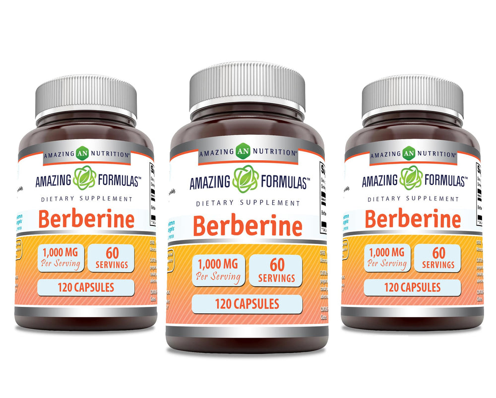 Amazing Formulas Berberine 1000mg capsules bottle for convenient daily supplementation.