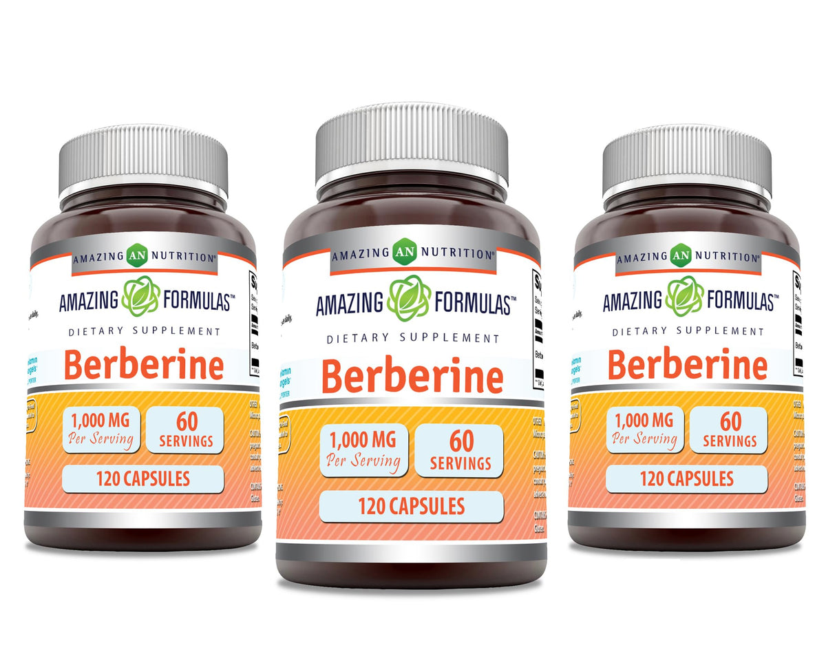 Amazing Formulas Berberine 1000mg capsules bottle for convenient daily supplementation.