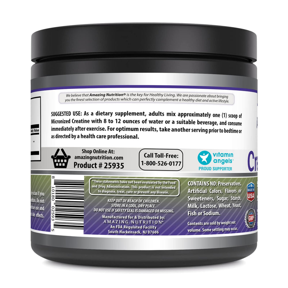 Amazing Formulas creatine monohydrate powder close-up showing micronized texture.