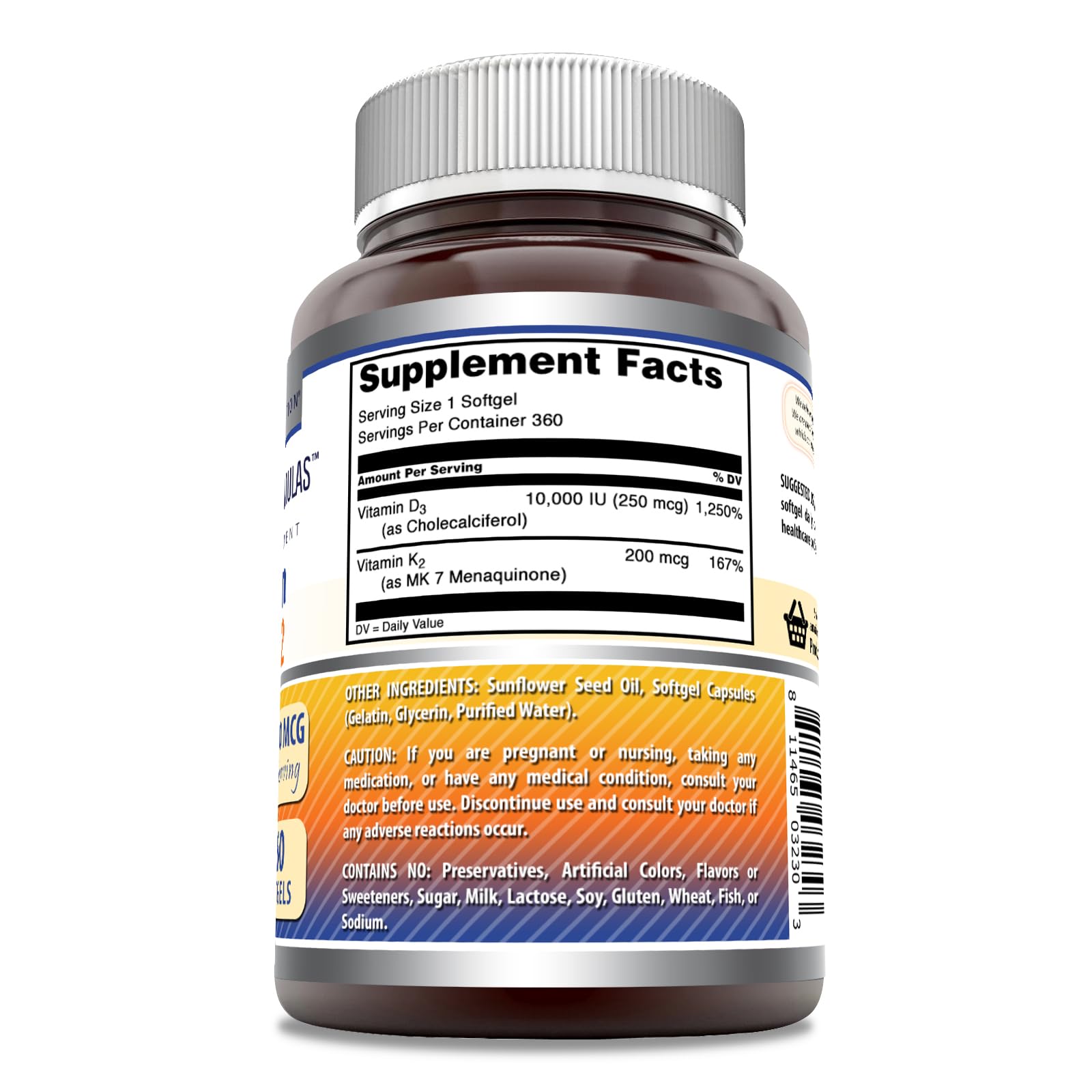 Amazing Formulas D3 + K2 bottle cap close-up showing reliable dosage.
