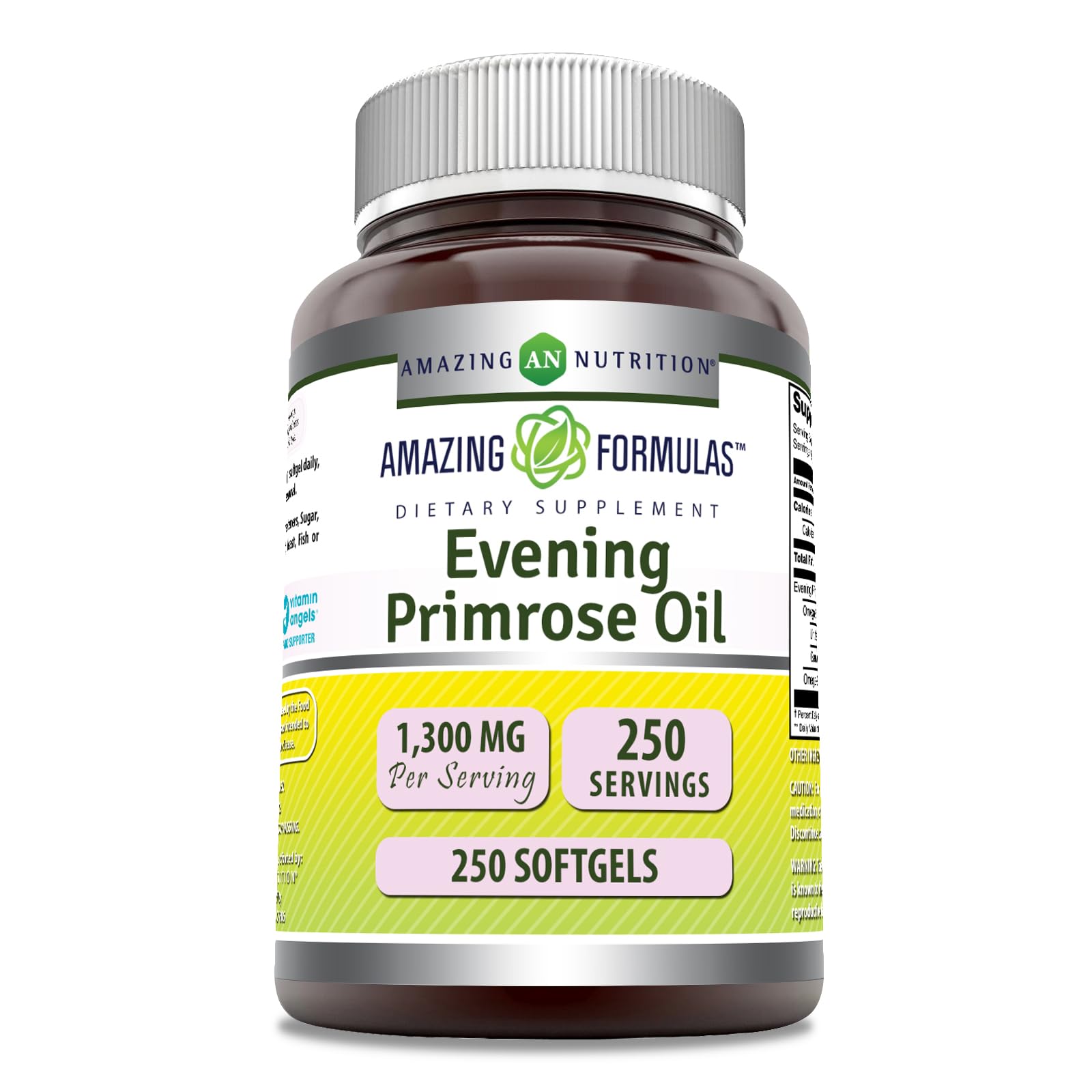 Amazing Formulas Evening Primrose Oil bottle shows 1300 mg per serving for daily use