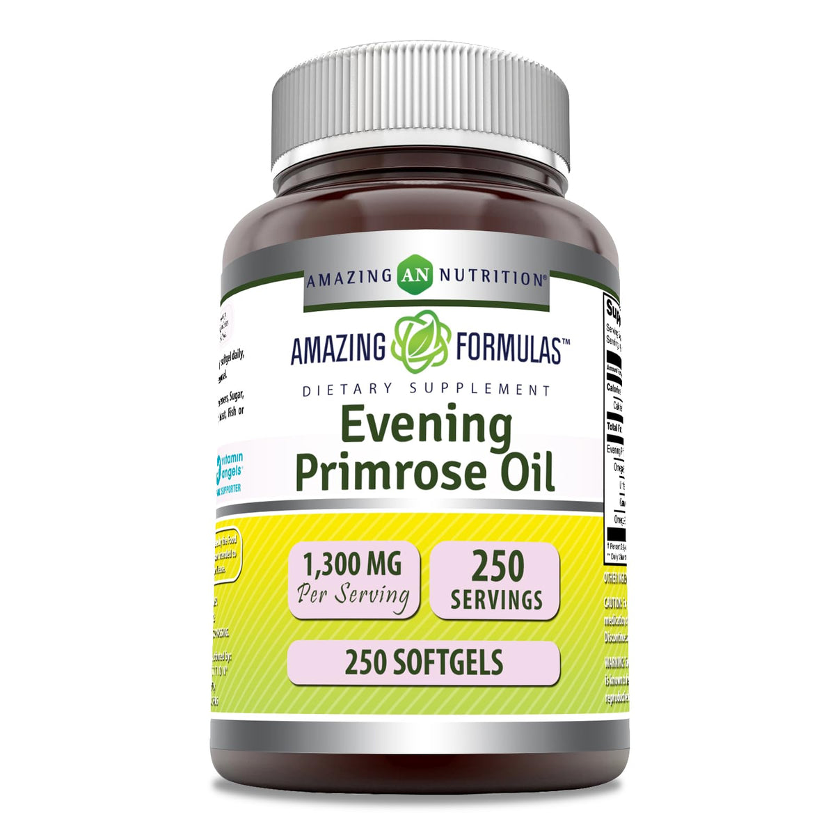 Amazing Formulas Evening Primrose Oil bottle shows 1300 mg per serving for daily use