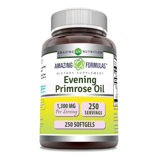 Amazing Formulas Evening Primrose Oil bottle shows 1300 mg per serving for daily use