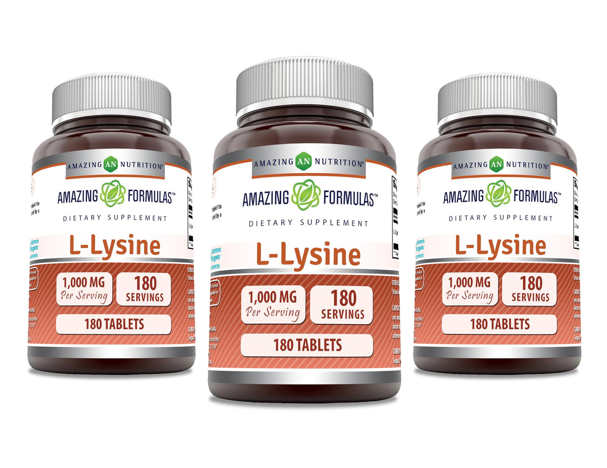 Amazing Formulas L-Lysine 1000mg tablet bottle supports daily amino acid intake.
