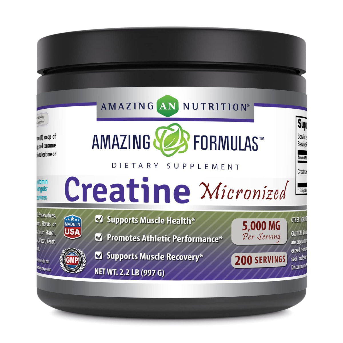 Amazing Formulas creatine bottle with purity seal for reliable workouts.