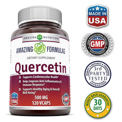 Amazing Formulas Quercetin 500 mg bottle manufactured in USA under GMP standards