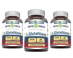Amazing Formulas Reduced L-Glutathione bottle label shows 500 mg per serving.