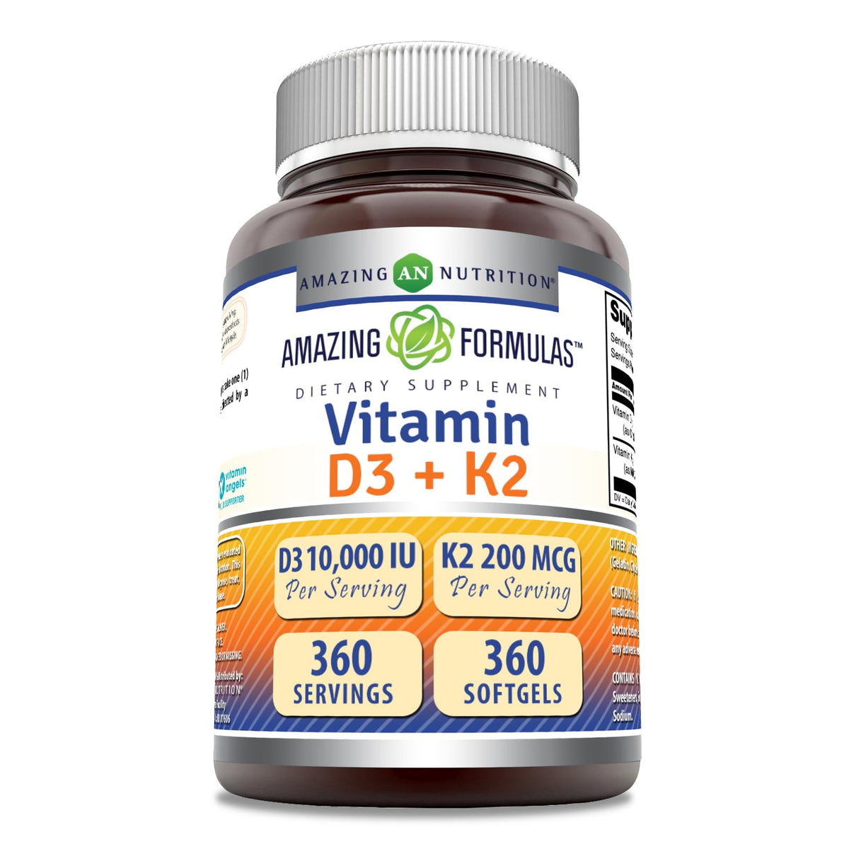 Amazing Formulas Vitamin D3 + K2 bottle front view for daily premium supplement.