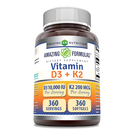 Amazing Formulas Vitamin D3 + K2 bottle front view for daily premium supplement.