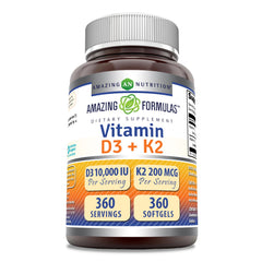 Amazing Formulas Vitamin D3 + K2 bottle front view for daily premium supplement.