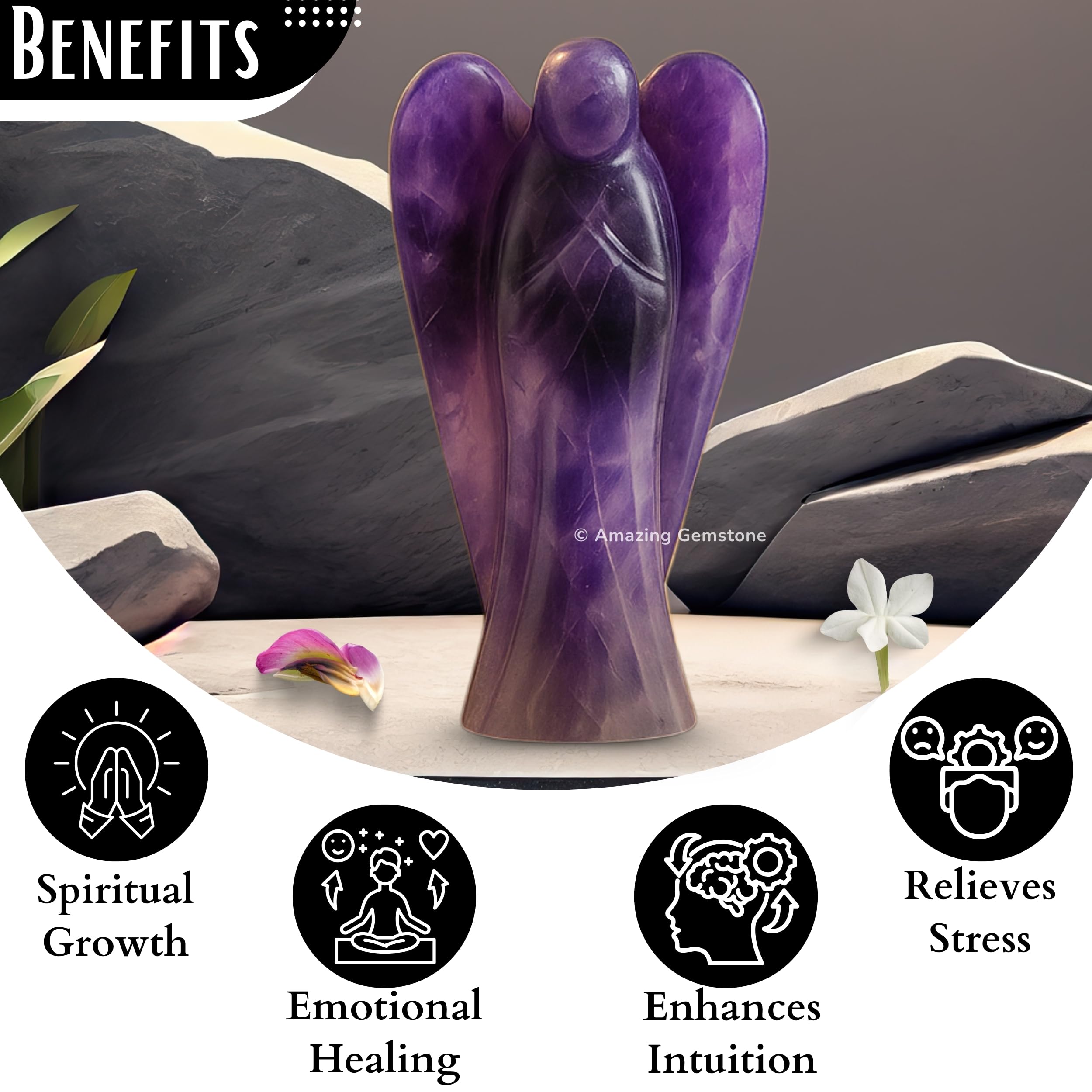 Amazing Gemstone Amethyst Crystal Angel closeup with vibrant purple hues