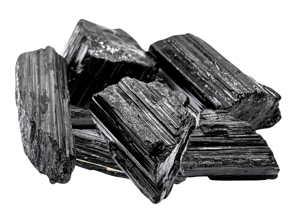 Amazing Gemstone Black Tourmaline crystal rough close-up showing dark facets for shielding vibes.