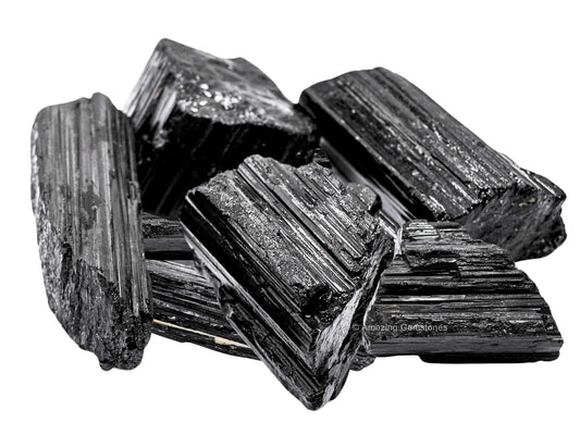 Amazing Gemstone Black Tourmaline crystal rough close-up showing dark facets for shielding vibes.