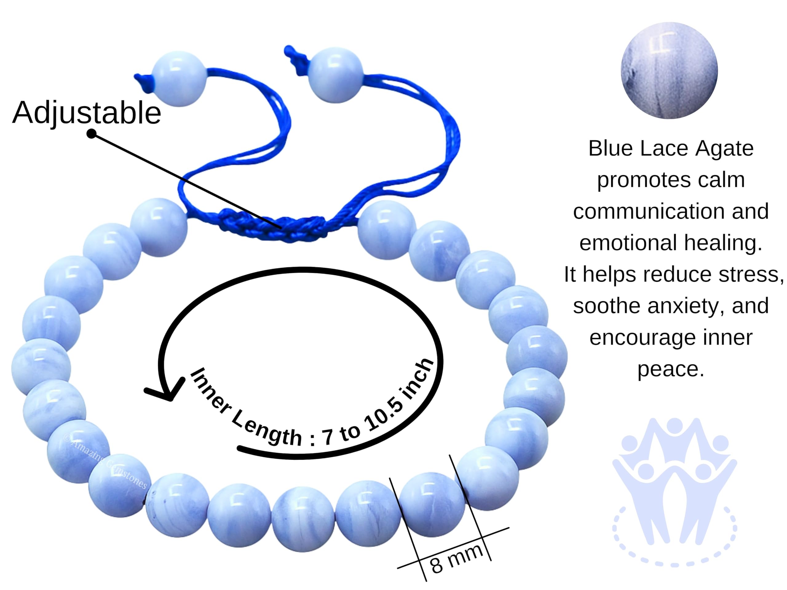 Adjustable clasp on the Amazing Gemstone Blue Lace Agate bracelet for secure wear