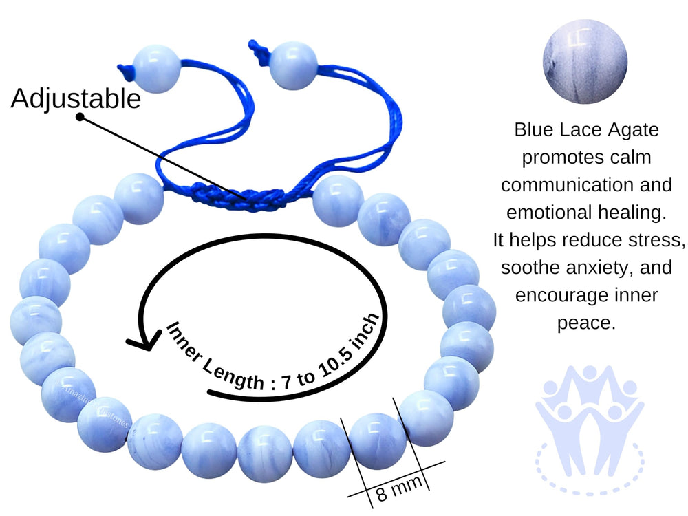 Adjustable clasp on the Amazing Gemstone Blue Lace Agate bracelet for secure wear