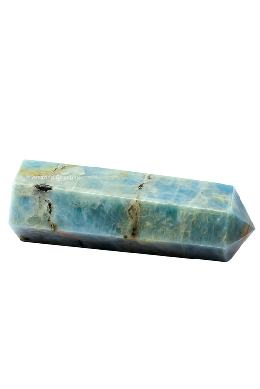 Amazing Gemstone Caribbean Calcite Tower apex close-up concentrates energy for meditation and clarity.