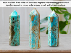 Amazing Gemstone Caribbean Calcite Tower desk placement enhances calm workspace energy.