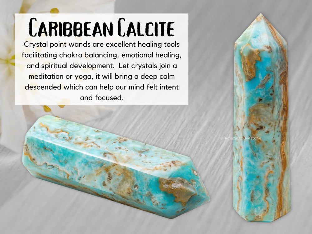 Amazing Gemstone Caribbean Calcite Tower Reiki-friendly tool guides energy flow.