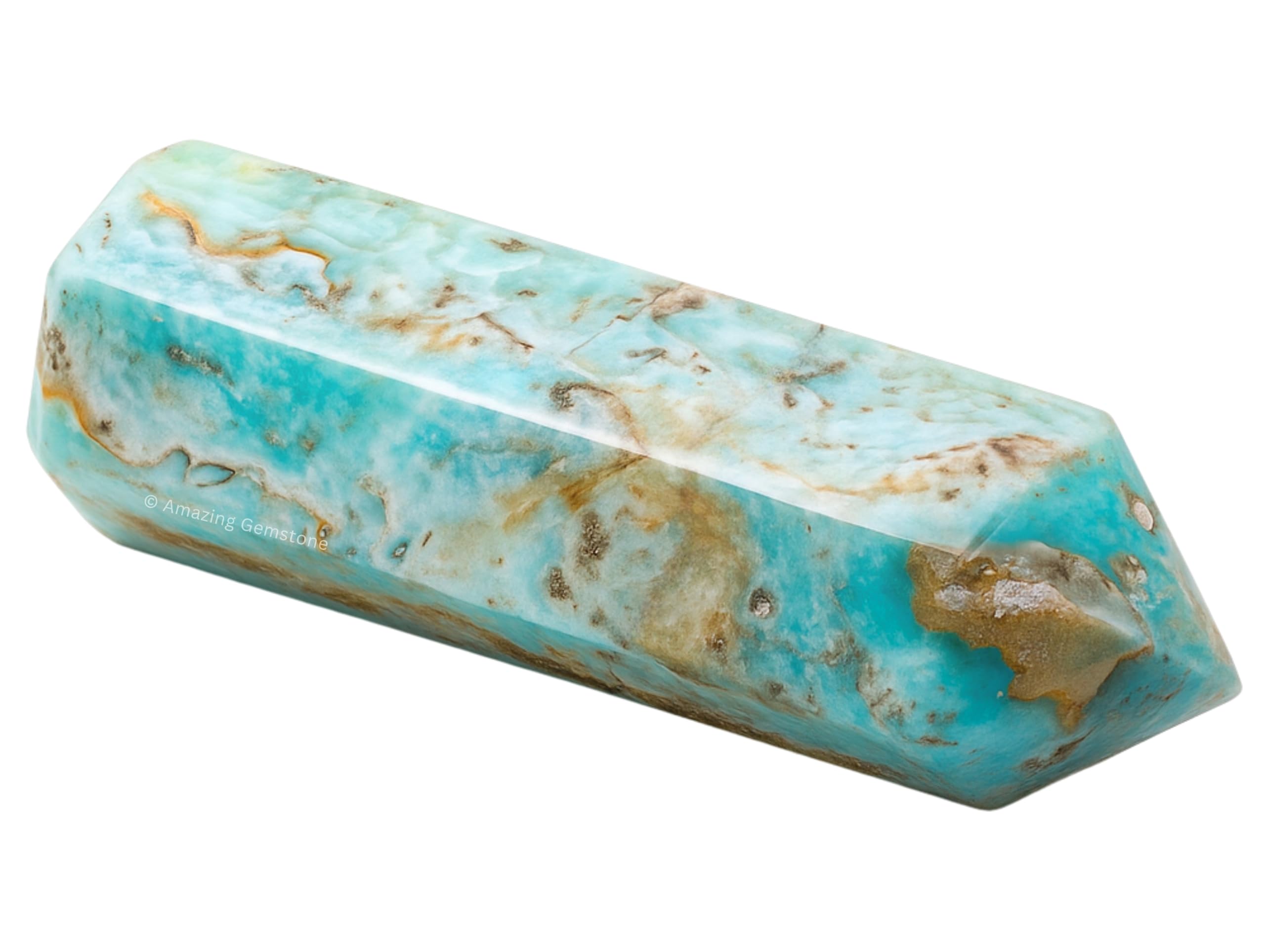 Amazing Gemstone Caribbean Calcite Tower side angle centers energy for crystal grids.