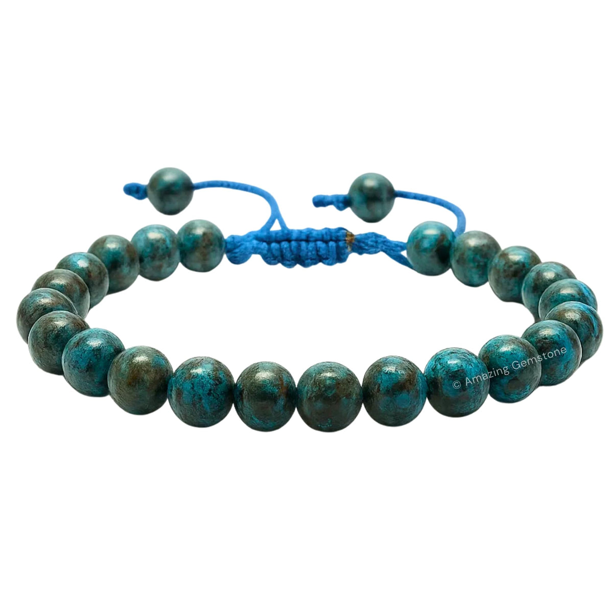 Amazing Gemstone Chrysocolla bracelet close-up beads for grounding.