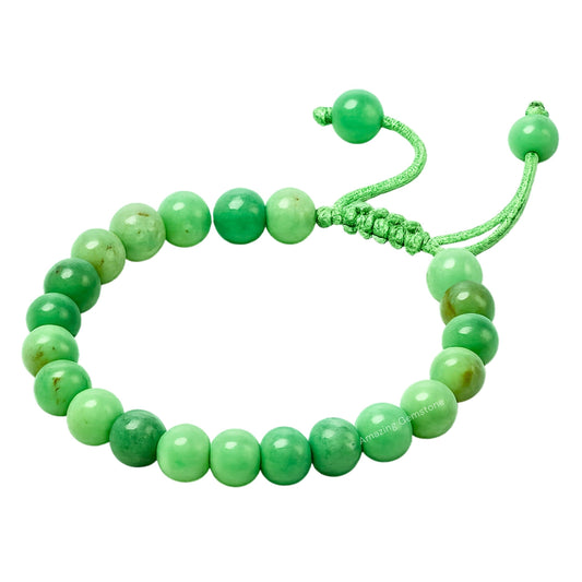 Amazing Gemstone Chrysoprase bracelet closeup beads highlighting natural color and premium craft.