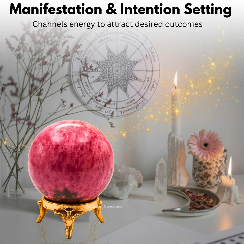 Amazing Gemstone decorative rhodonite ball for shelf styling.