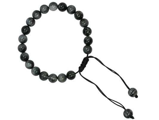 Amazing Gemstone Grey Cats Eye Bracelet bead detail showing natural texture and shine.
