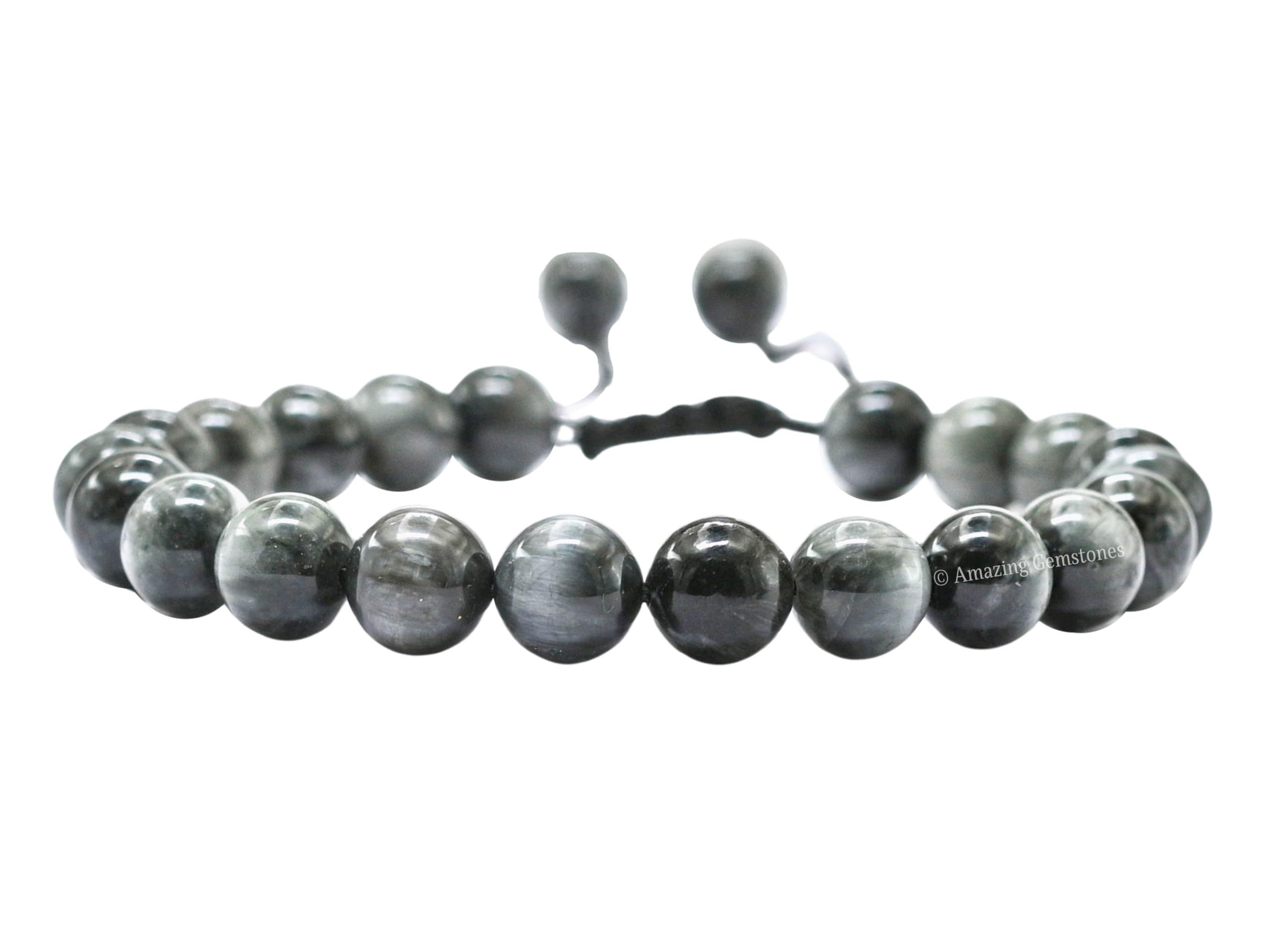 Amazing Gemstone Grey Cats Eye Bracelet on wrist for everyday grounding.