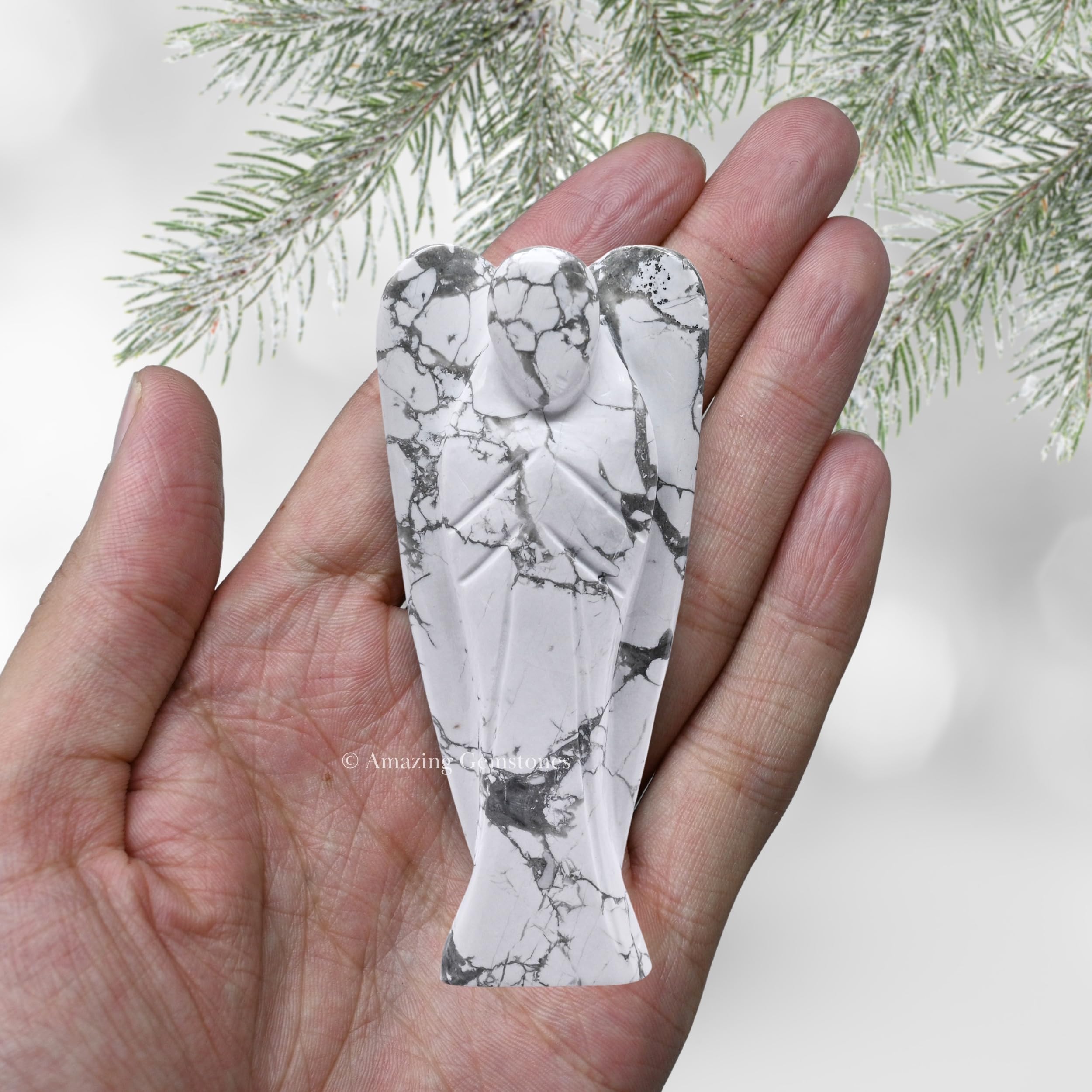 Amazing Gemstone Howlite Angel pocket guardian for energy and calm on the go.