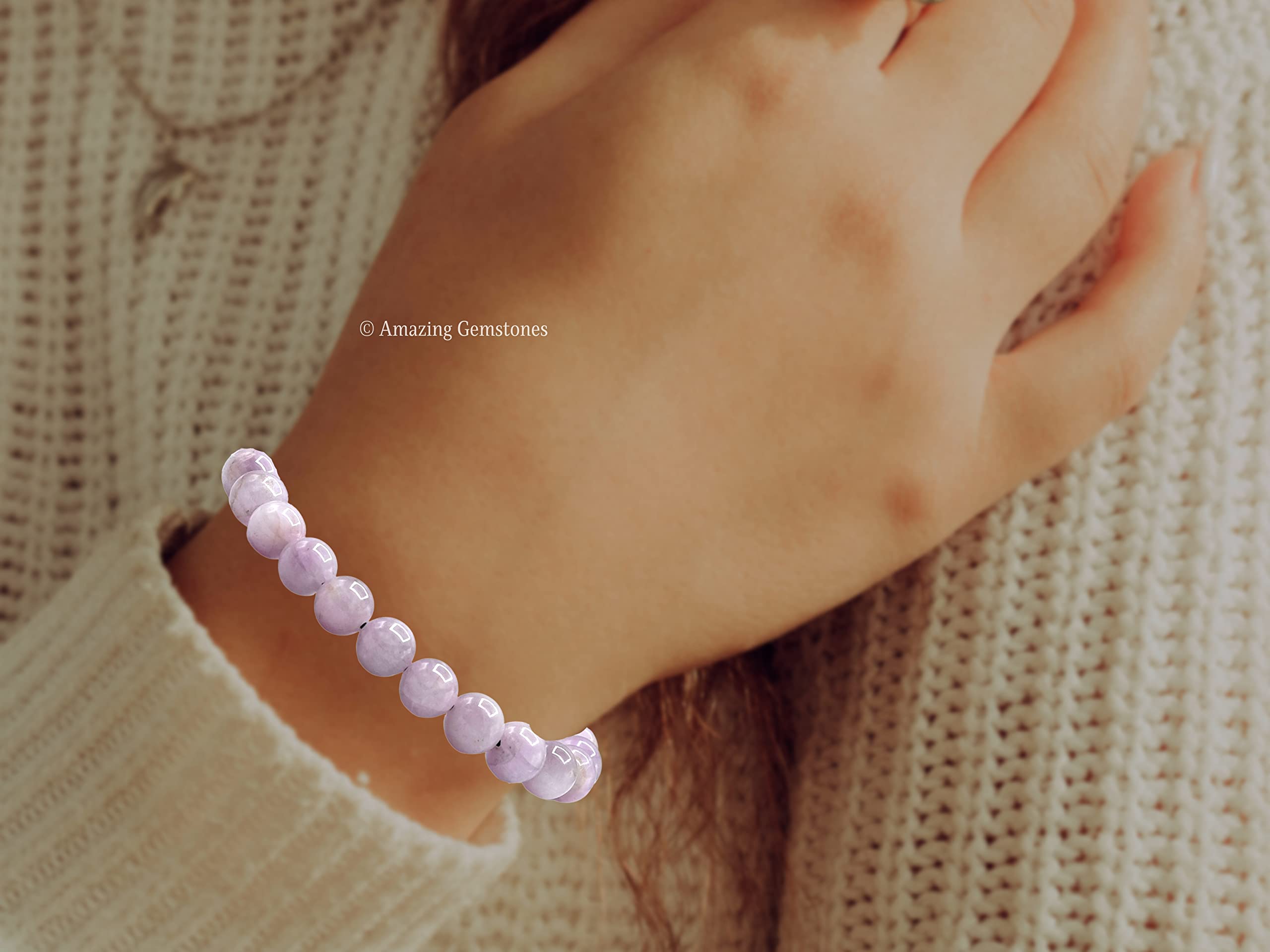 Amazing Gemstone Kunzite Bracelet shows adjustable size from 7 to 10.5 inches for versatility.