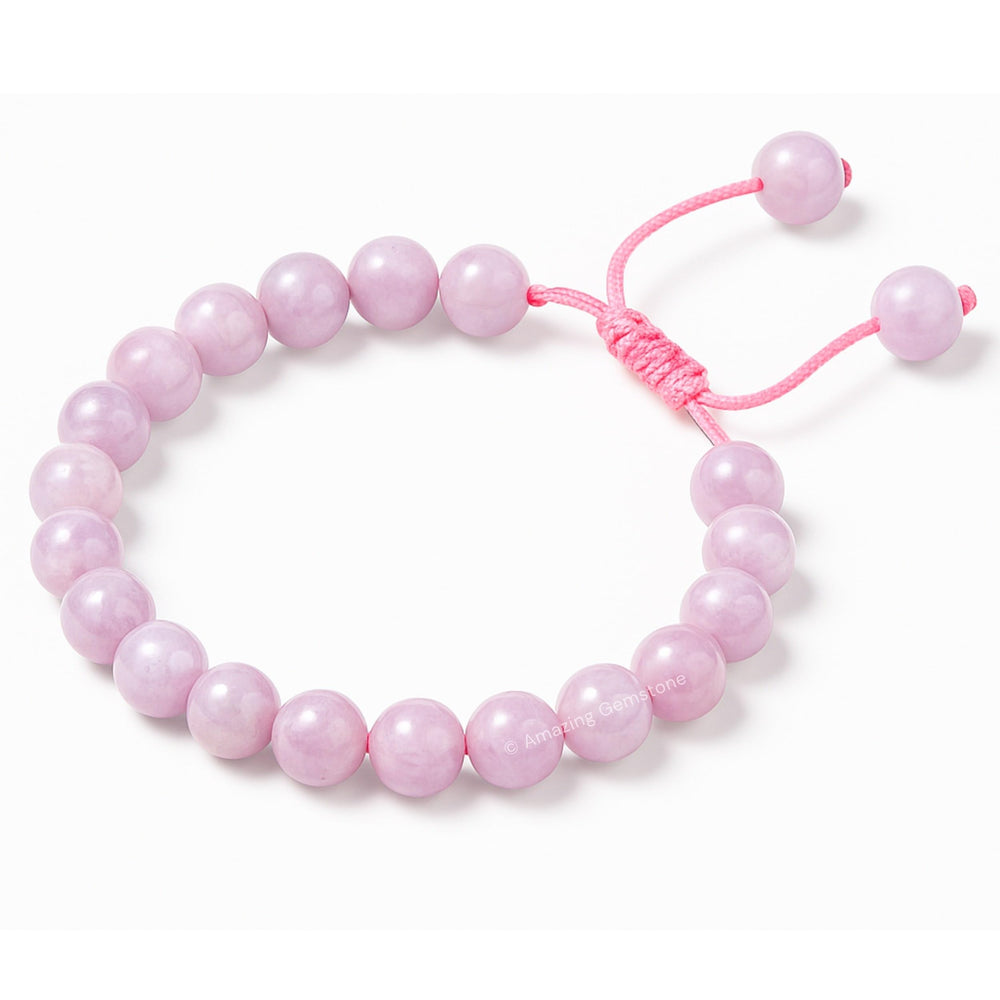 Amazing Gemstone Kunzite Bracelet worn on the wrist highlights adjustable fit for men and women.