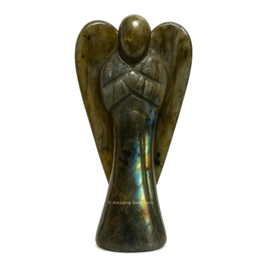 Amazing Gemstone Labradorite Angel 4-inch statue showing iridescent glow and protective symbolism