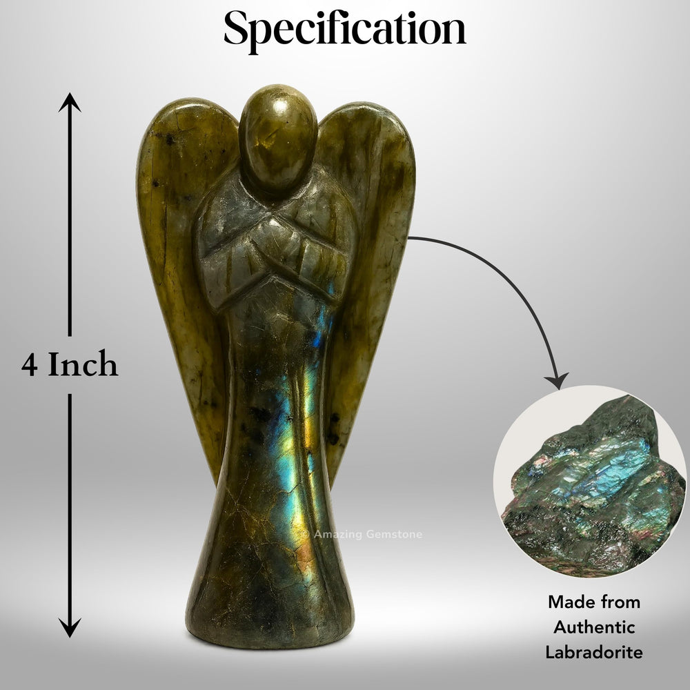 Amazing Gemstone Labradorite Angel hand-carved with shimmering natural iridescence
