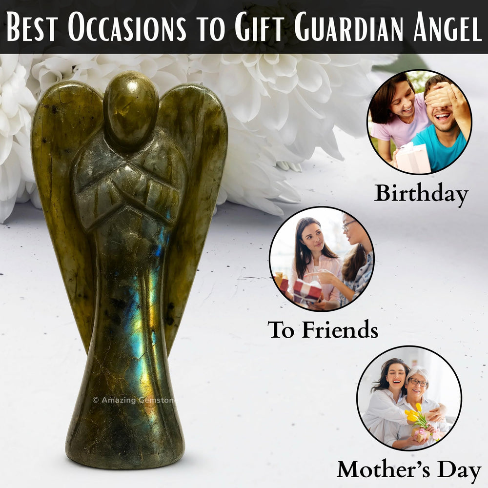 Amazing Gemstone Labradorite Angel highlighting protective energy in a display or shelf