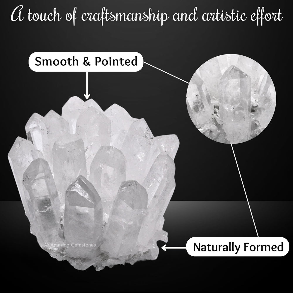 Amazing Gemstone large clear quartz cluster points bedroom decor promotes serenity.