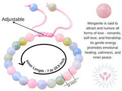 Amazing Gemstone Morganite bracelet displaying 7–10.5 inch adjustability.