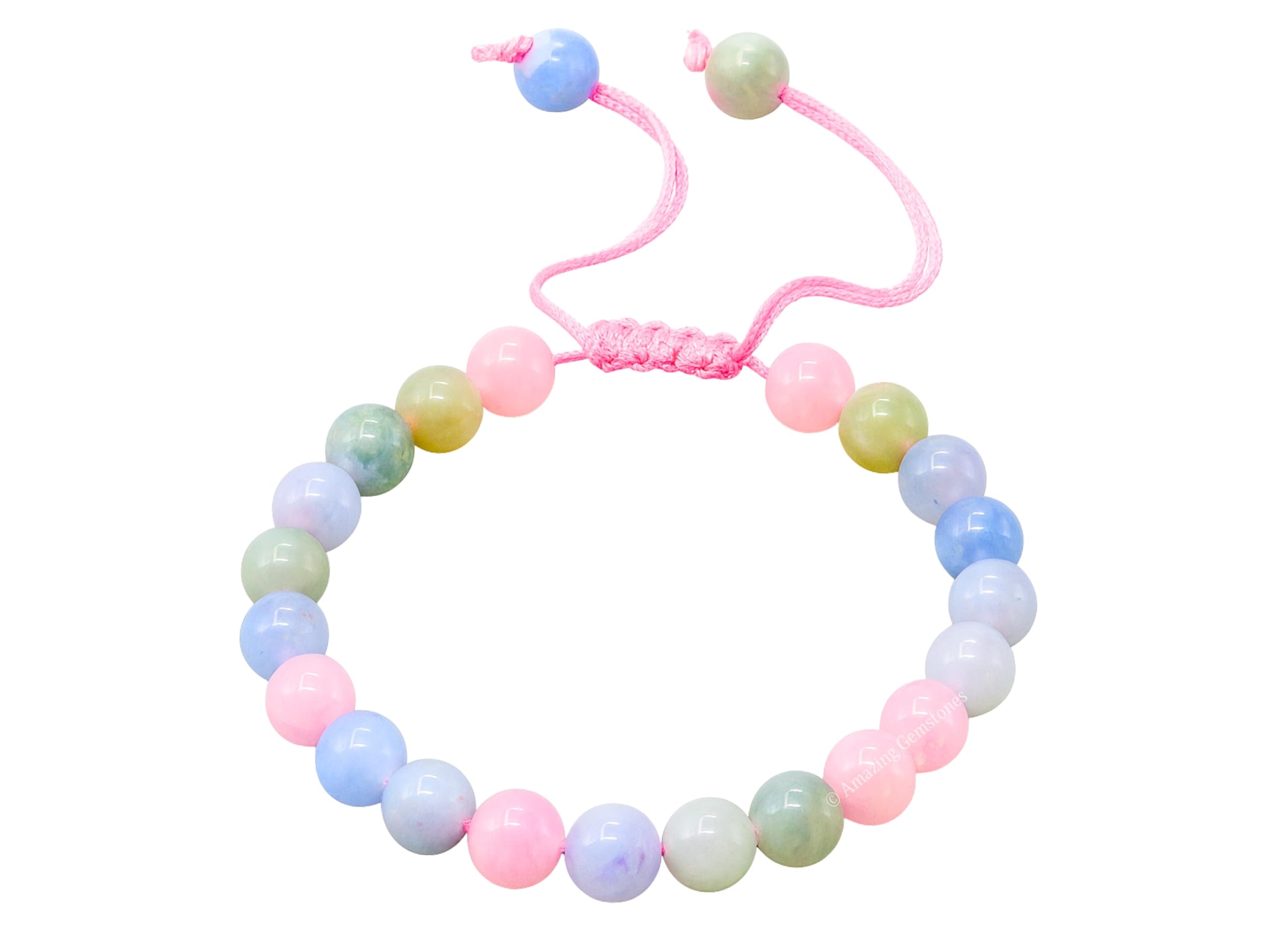Amazing Gemstone Morganite bracelet on wrist showing adjustable fit for versatility.