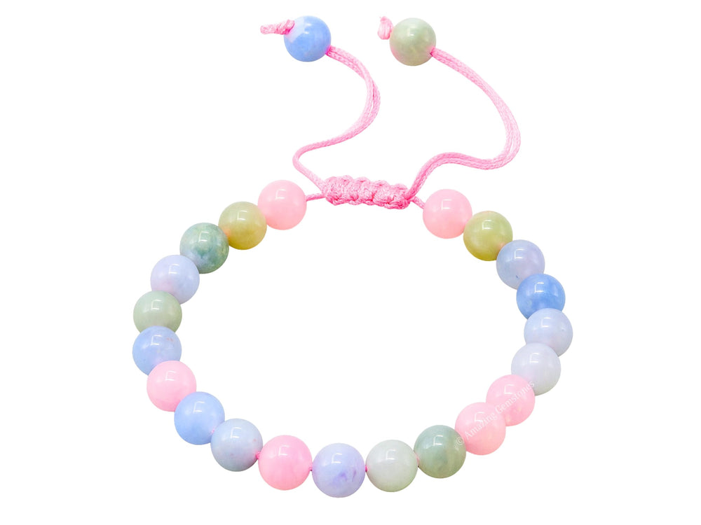Amazing Gemstone Morganite bracelet on wrist showing adjustable fit for versatility.