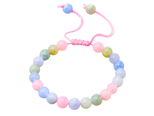 Amazing Gemstone Morganite bracelet on wrist showing adjustable fit for versatility.