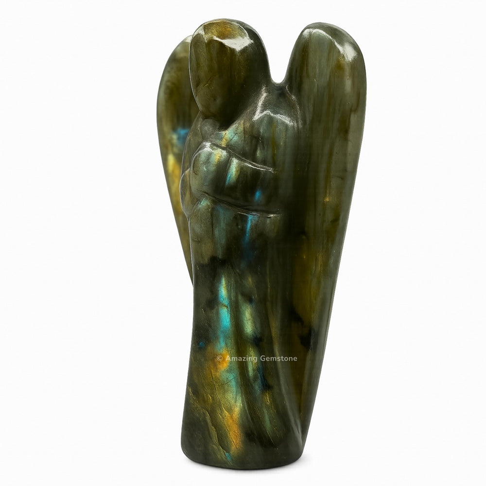 Amazing Gemstone Pocket Guardian Labradorite Angel designed for daily carry in a velvet pouch