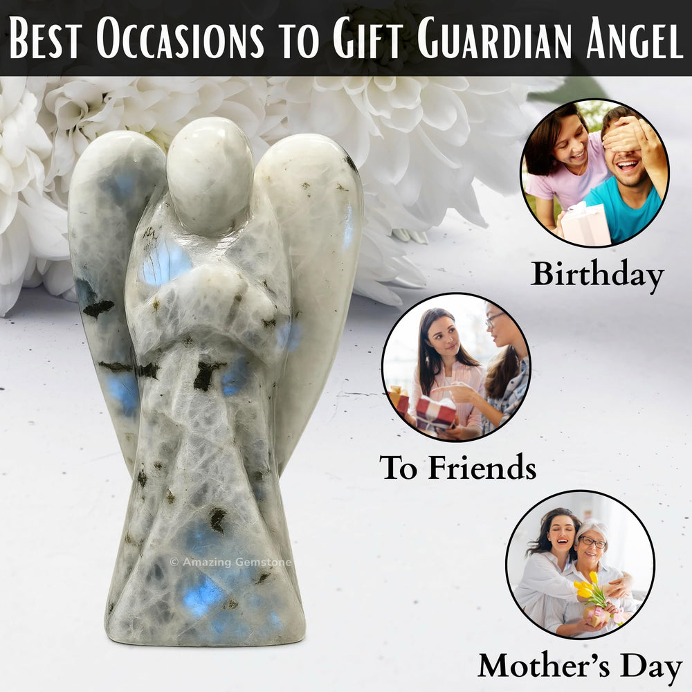 Amazing Gemstone Rainbow Moonstone Angel decorative sculpture for mindful spaces and tranquil ambiance